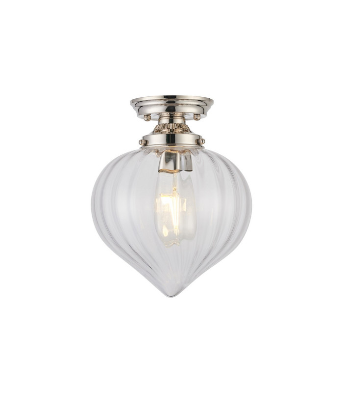 Afton 23cm Flush Ceiling LightFlower Bud Shade 1 x E27 Polished Nickel/Clear-1