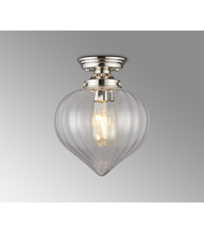 Afton 23cm Flush Ceiling LightFlower Bud Shade 1 x E27 Polished Nickel/Clear-3