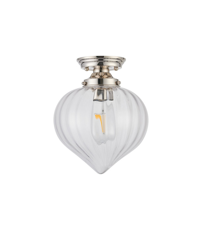 Afton 23cm Flush Ceiling LightFlower Bud Shade 1 x E27 Polished Nickel/Clear-4