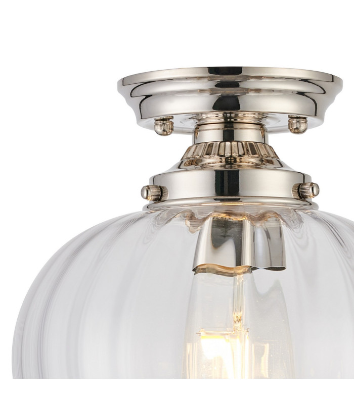 Afton 23cm Flush Ceiling LightFlower Bud Shade 1 x E27 Polished Nickel/Clear-5