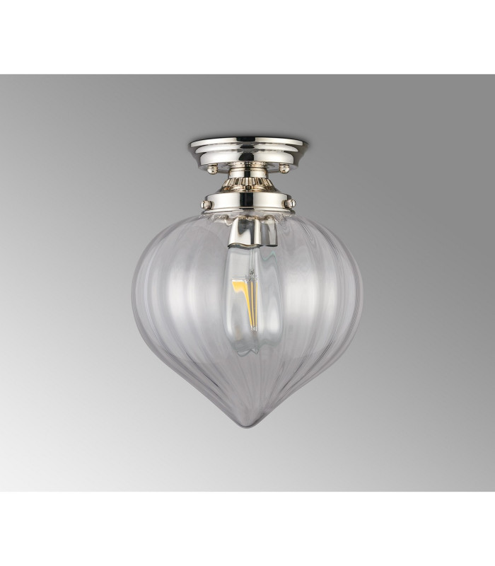 Afton 23cm Flush Ceiling LightFlower Bud Shade 1 x E27 Polished Nickel/Clear-7