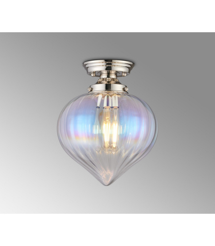 Afton 23cm Flush Ceiling LightFlower Bud Shade 1 x E27 Polished Nickel/Iridescent Faded-3