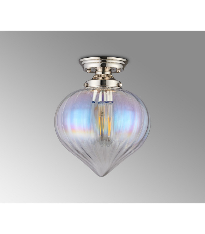 Afton 23cm Flush Ceiling LightFlower Bud Shade 1 x E27 Polished Nickel/Iridescent Faded-7