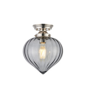 Afton 23cm Flush Ceiling LightFlower Bud Shade 1 x E27 Polished Nickel/Smoke-1