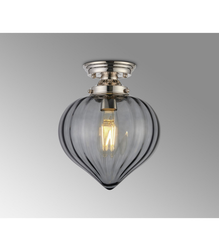 Afton 23cm Flush Ceiling LightFlower Bud Shade 1 x E27 Polished Nickel/Smoke-3