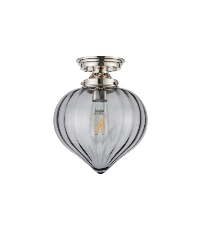 Afton 23cm Flush Ceiling LightFlower Bud Shade 1 x E27 Polished Nickel/Smoke-4