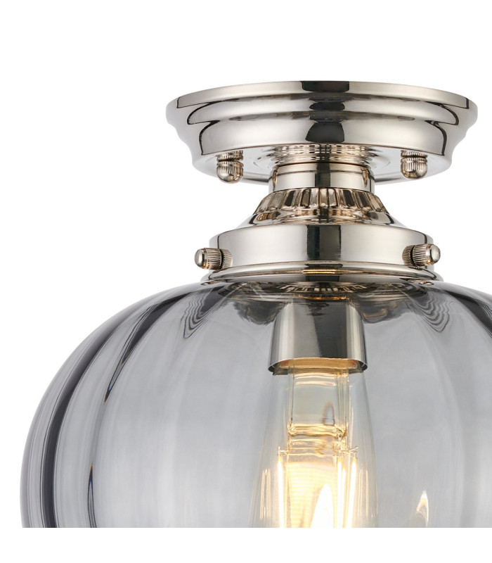 Afton 23cm Flush Ceiling LightFlower Bud Shade 1 x E27 Polished Nickel/Smoke-5