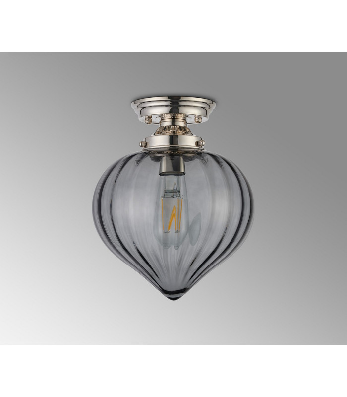 Afton 23cm Flush Ceiling LightFlower Bud Shade 1 x E27 Polished Nickel/Smoke-7
