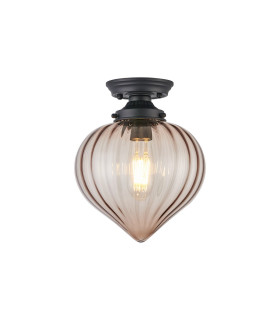 Afton 23cm Flush Ceiling LightFlower Bud Shade 1 x E27 Satin Black/Cognac-1