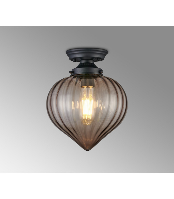 Afton 23cm Flush Ceiling LightFlower Bud Shade 1 x E27 Satin Black/Cognac-3