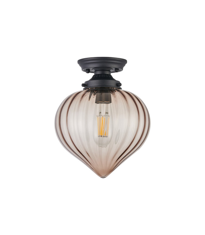 Afton 23cm Flush Ceiling LightFlower Bud Shade 1 x E27 Satin Black/Cognac-4