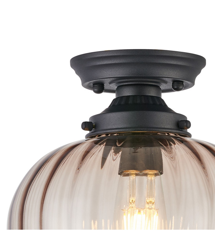 Afton 23cm Flush Ceiling LightFlower Bud Shade 1 x E27 Satin Black/Cognac-5