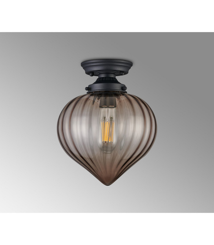 Afton 23cm Flush Ceiling LightFlower Bud Shade 1 x E27 Satin Black/Cognac-7