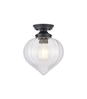 Afton 23cm Flush Ceiling LightFlower Bud Shade 1 x E27 Satin Black/Clear-1