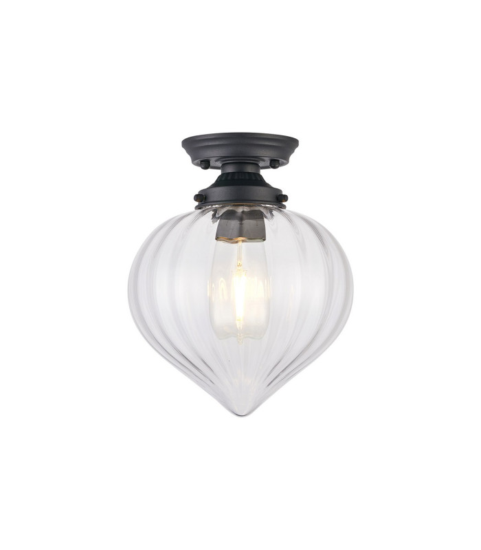 Afton 23cm Flush Ceiling LightFlower Bud Shade 1 x E27 Satin Black/Clear-1