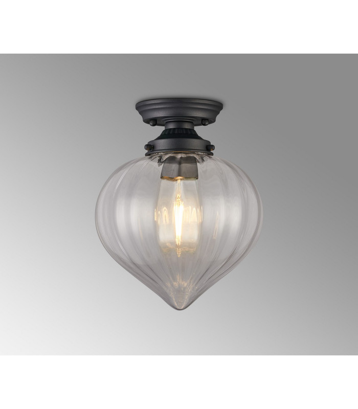Afton 23cm Flush Ceiling LightFlower Bud Shade 1 x E27 Satin Black/Clear-3