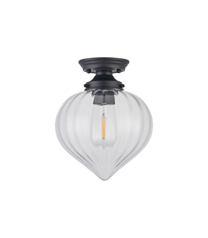 Afton 23cm Flush Ceiling LightFlower Bud Shade 1 x E27 Satin Black/Clear-4