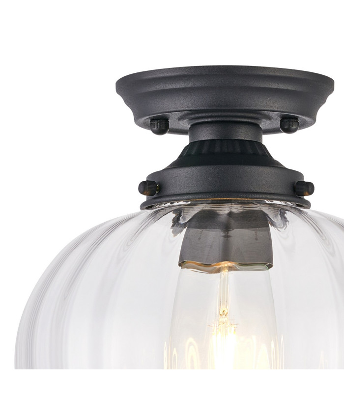 Afton 23cm Flush Ceiling LightFlower Bud Shade 1 x E27 Satin Black/Clear-5