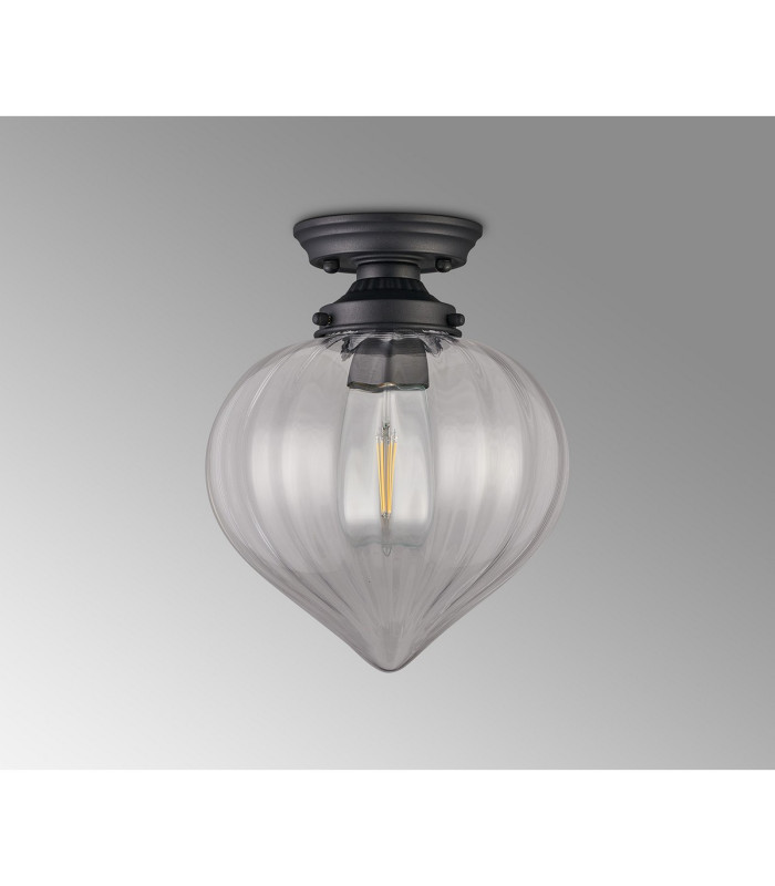 Afton 23cm Flush Ceiling LightFlower Bud Shade 1 x E27 Satin Black/Clear-7