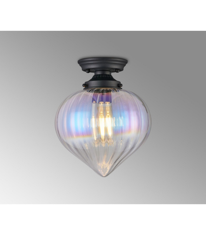 Afton 23cm Flush Ceiling LightFlower Bud Shade 1 x E27 Satin Black/Iridescent Faded-3