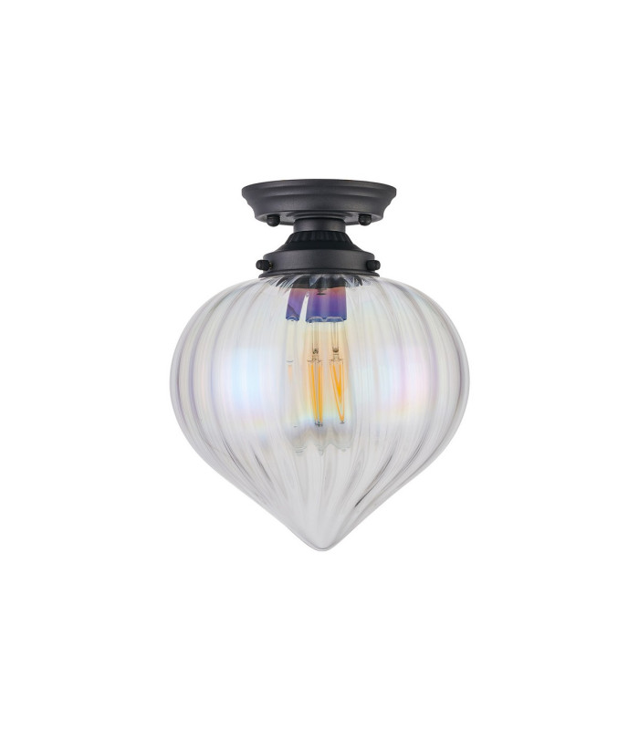 Afton 23cm Flush Ceiling LightFlower Bud Shade 1 x E27 Satin Black/Iridescent Faded-4