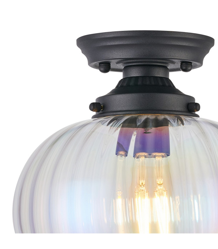 Afton 23cm Flush Ceiling LightFlower Bud Shade 1 x E27 Satin Black/Iridescent Faded-5