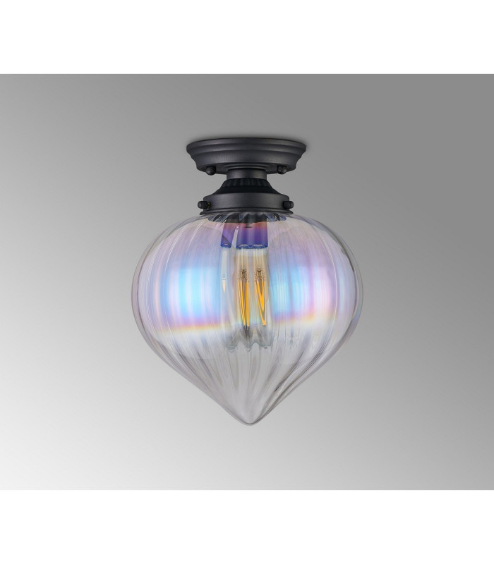 Afton 23cm Flush Ceiling LightFlower Bud Shade 1 x E27 Satin Black/Iridescent Faded-7