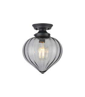 Afton 23cm Flush Ceiling LightFlower Bud Shade 1 x E27 Satin Black/Smoke-1