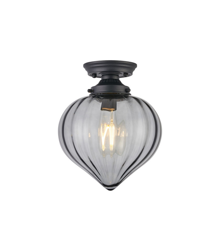 Afton 23cm Flush Ceiling LightFlower Bud Shade 1 x E27 Satin Black/Smoke-1