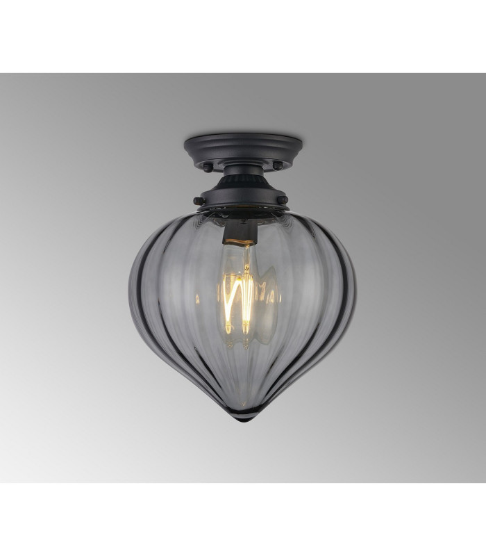 Afton 23cm Flush Ceiling LightFlower Bud Shade 1 x E27 Satin Black/Smoke-3