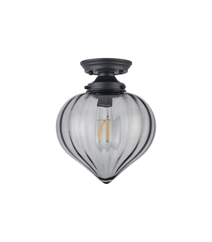 Afton 23cm Flush Ceiling LightFlower Bud Shade 1 x E27 Satin Black/Smoke-4