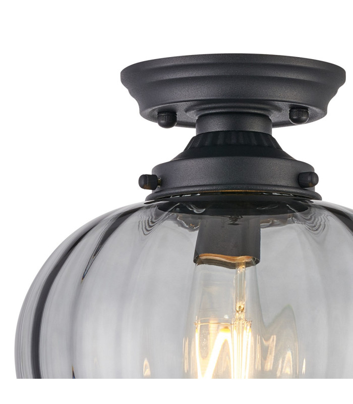 Afton 23cm Flush Ceiling LightFlower Bud Shade 1 x E27 Satin Black/Smoke-5