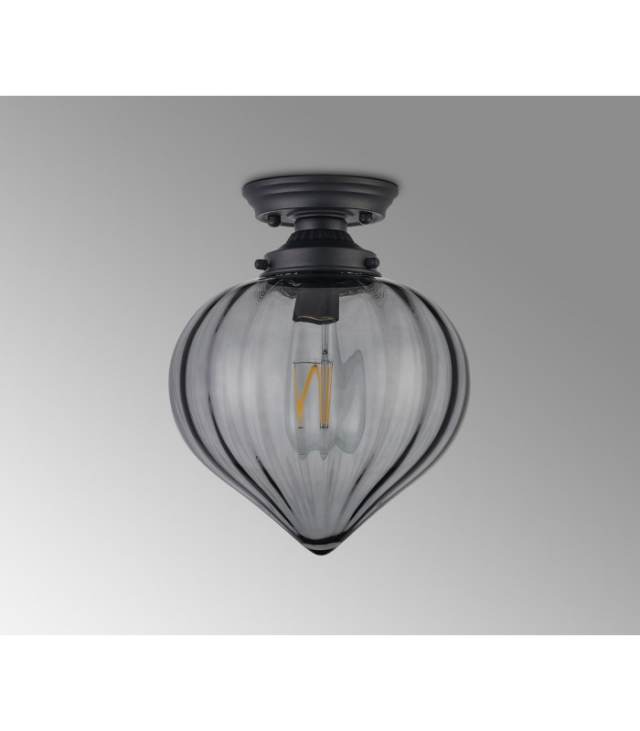 Afton 23cm Flush Ceiling LightFlower Bud Shade 1 x E27 Satin Black/Smoke-7