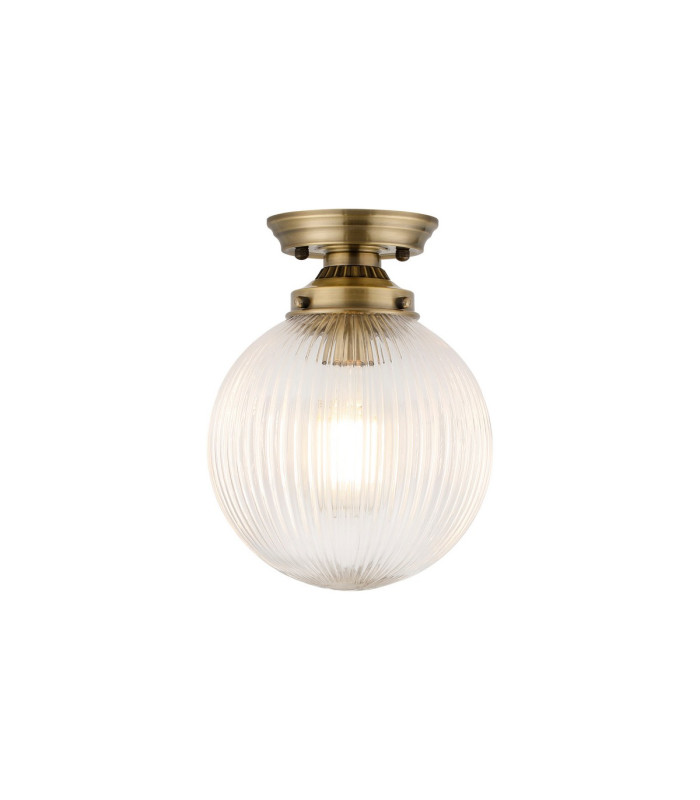 Afton Flush Ceiling Light20cm Acorn Ribbed Glass 1 x E27 Antique Brass/Clear-1