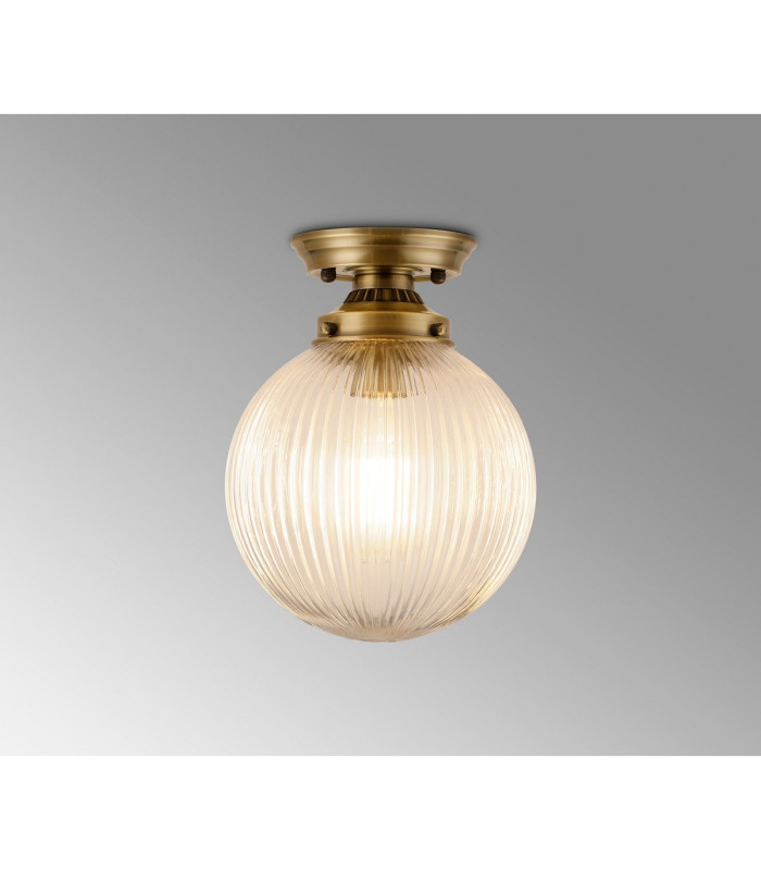 Afton Flush Ceiling Light20cm Acorn Ribbed Glass 1 x E27 Antique Brass/Clear-3
