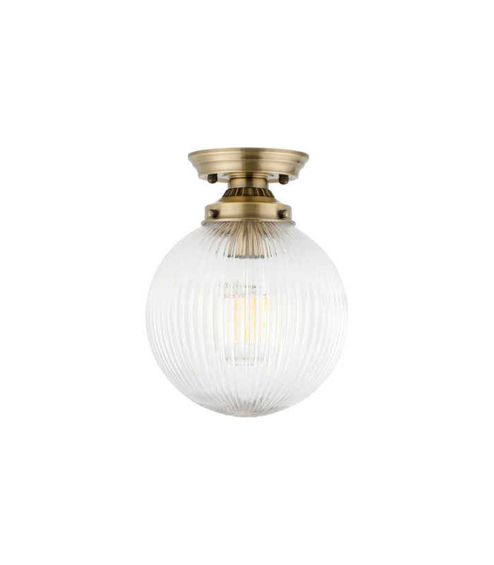 Afton Flush Ceiling Light20cm Acorn Ribbed Glass 1 x E27 Antique Brass/Clear-4