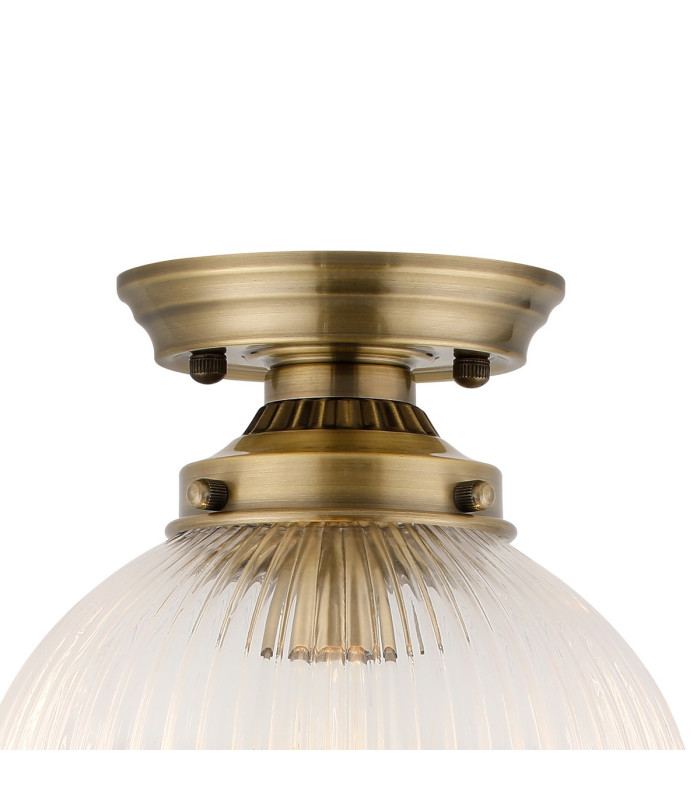 Afton Flush Ceiling Light20cm Acorn Ribbed Glass 1 x E27 Antique Brass/Clear-5