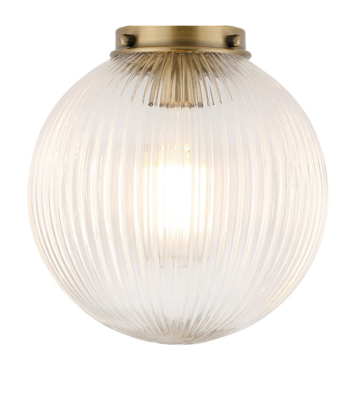 Afton Flush Ceiling Light20cm Acorn Ribbed Glass 1 x E27 Antique Brass/Clear-6