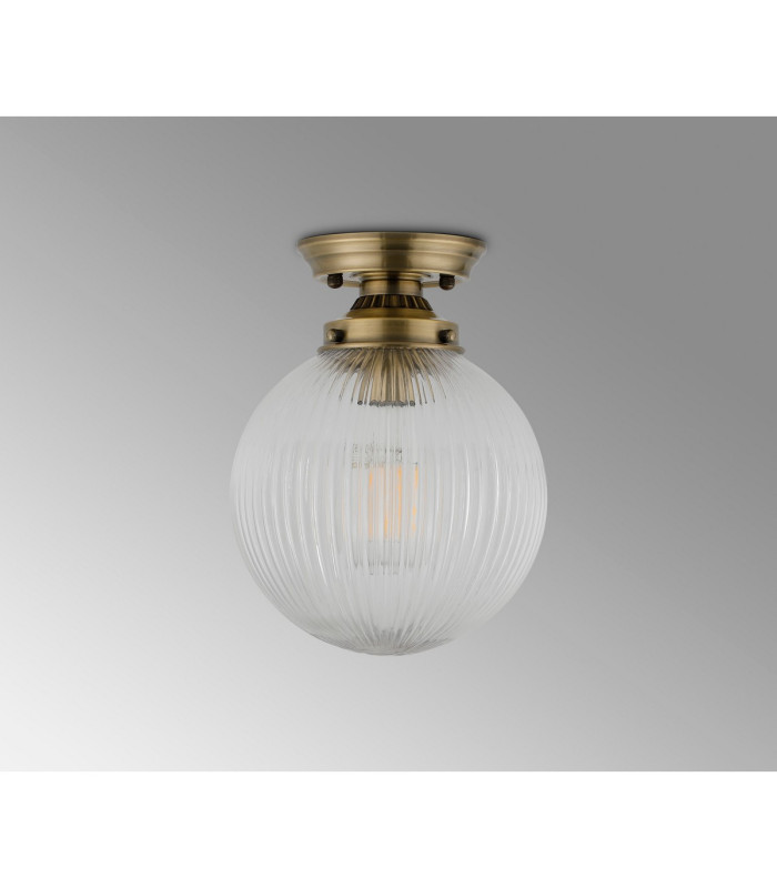 Afton Flush Ceiling Light20cm Acorn Ribbed Glass 1 x E27 Antique Brass/Clear-7