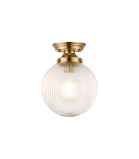 Afton Flush Ceiling Light20cm Acorn Ribbed Glass 1 x E27 Brass/Clear-1