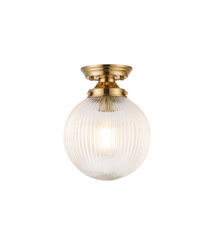 Afton Flush Ceiling Light20cm Acorn Ribbed Glass 1 x E27 Brass/Clear-1