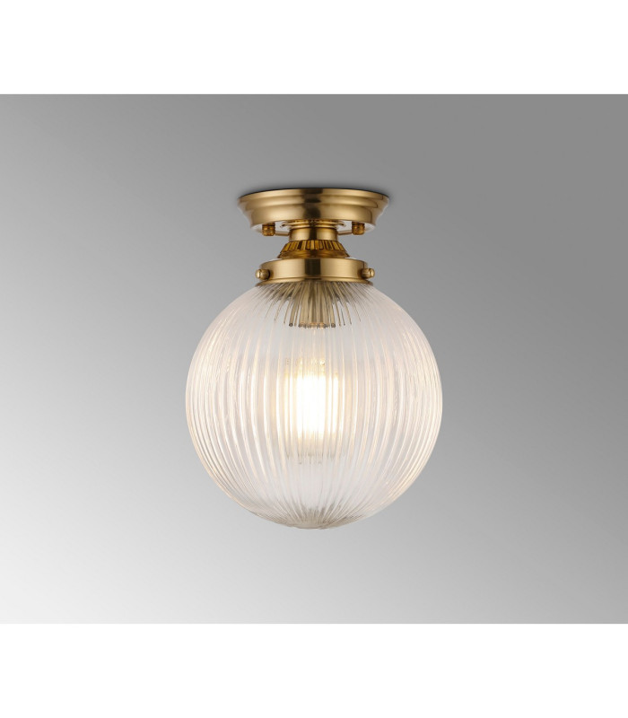 Afton Flush Ceiling Light20cm Acorn Ribbed Glass 1 x E27 Brass/Clear-3