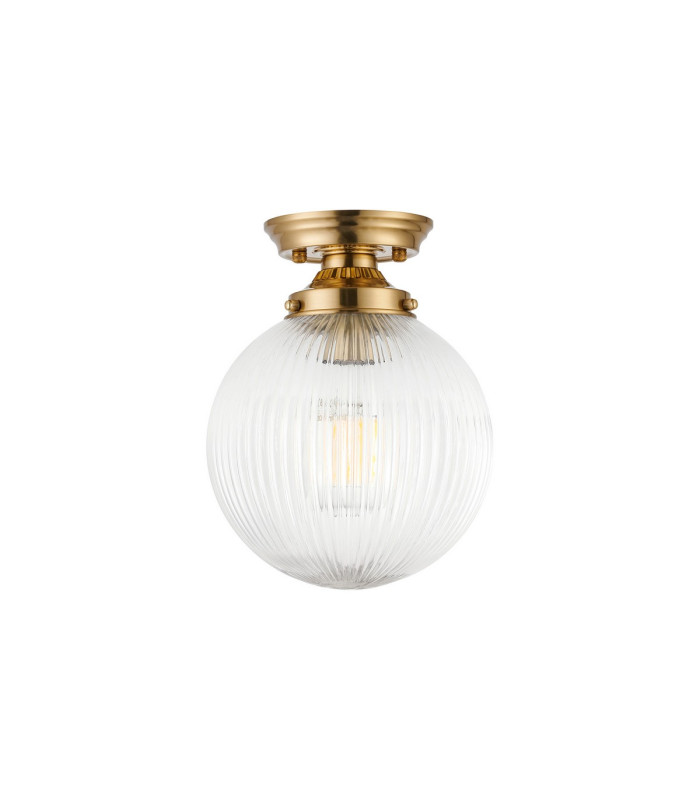Afton Flush Ceiling Light20cm Acorn Ribbed Glass 1 x E27 Brass/Clear-4
