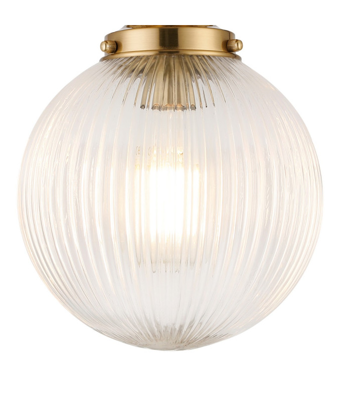 Afton Flush Ceiling Light20cm Acorn Ribbed Glass 1 x E27 Brass/Clear-6