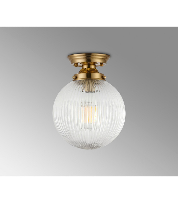 Afton Flush Ceiling Light20cm Acorn Ribbed Glass 1 x E27 Brass/Clear-7