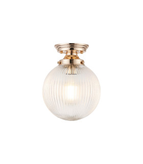 Afton Flush Ceiling Light20cm Acorn Ribbed Glass 1 x E27 French Gold/Clear-1