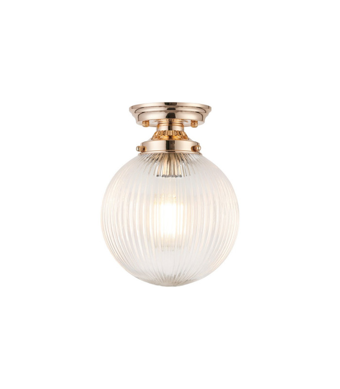 Afton Flush Ceiling Light20cm Acorn Ribbed Glass 1 x E27 French Gold/Clear-1