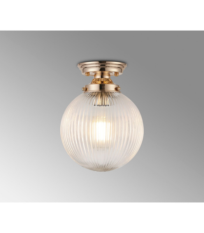 Afton Flush Ceiling Light20cm Acorn Ribbed Glass 1 x E27 French Gold/Clear-3