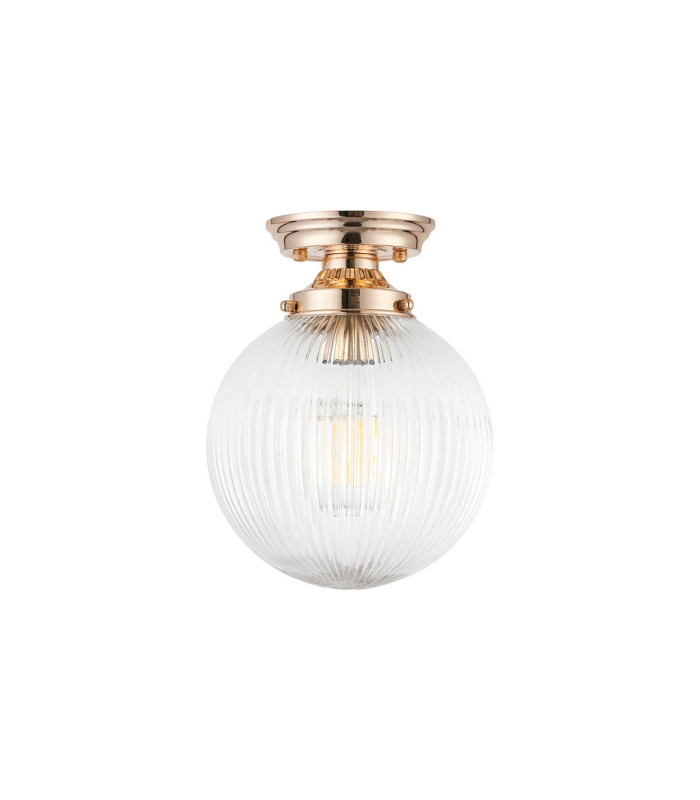 Afton Flush Ceiling Light20cm Acorn Ribbed Glass 1 x E27 French Gold/Clear-4