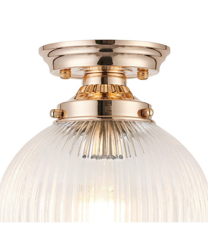 Afton Flush Ceiling Light20cm Acorn Ribbed Glass 1 x E27 French Gold/Clear-5
